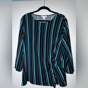 Liz Claiborne Black and Teal Striped Blouse
